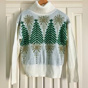 New York & Company Sparkly Metallic Christmas Holiday Turtleneck Sweater Small